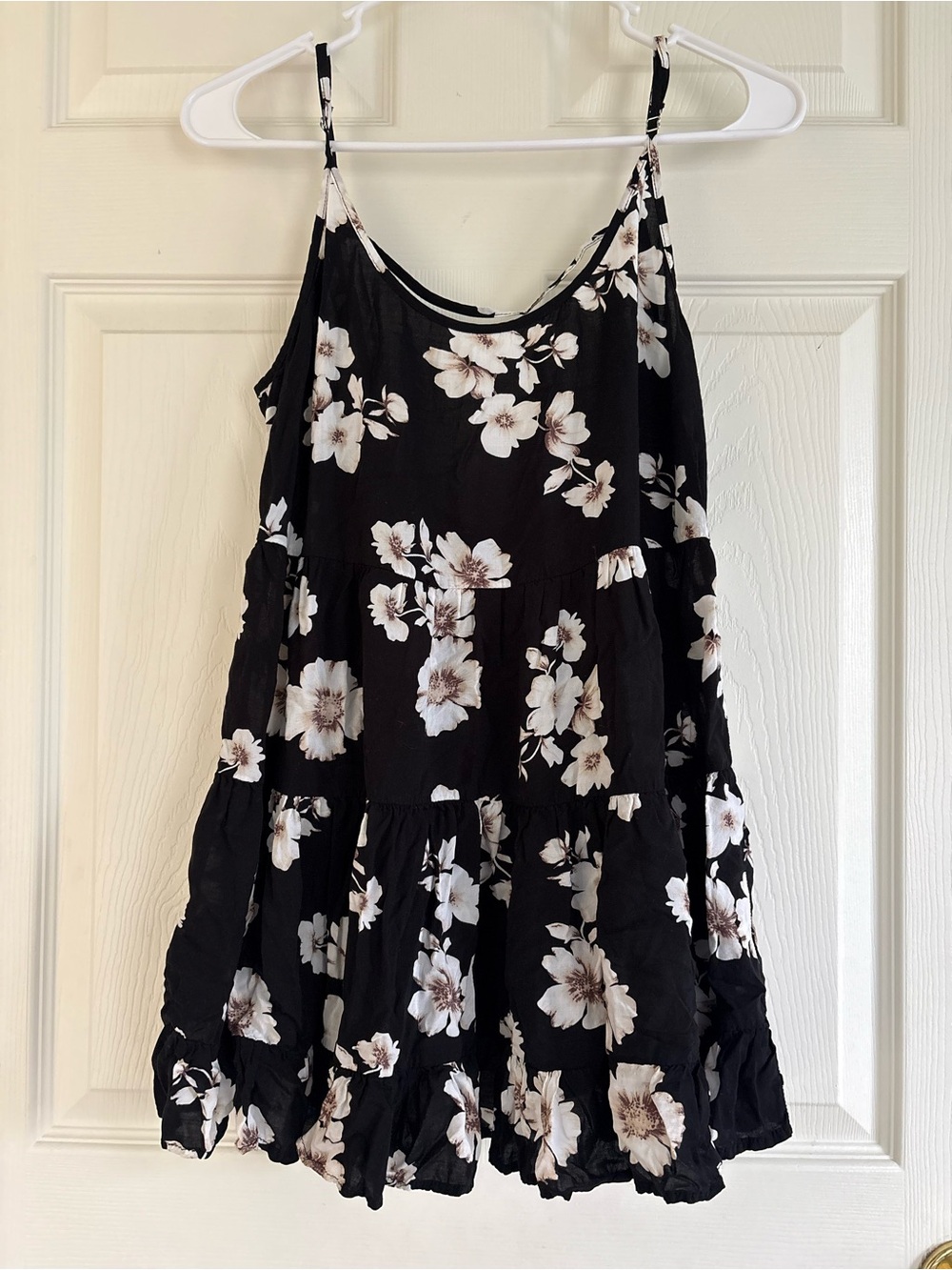 Brandy Melville Black Floral Tiered Sundress with White Flowers